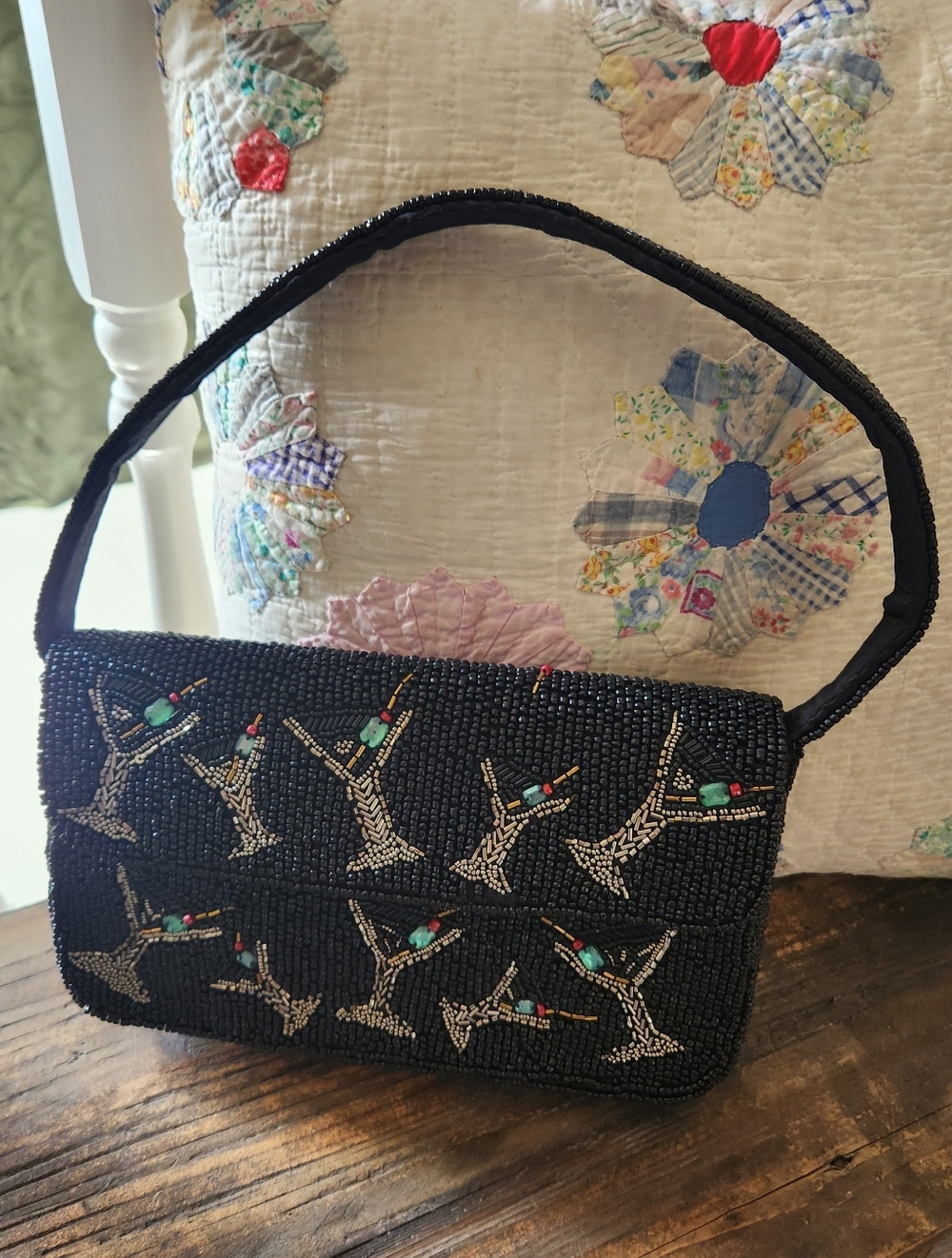 Black Beaded Martini Clutch Bag